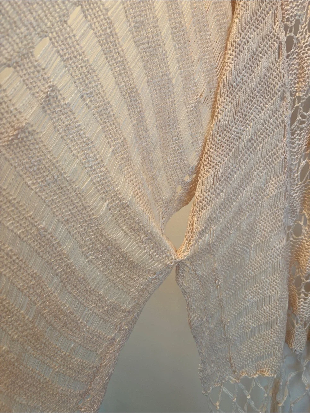 Kori | NWT Boho Fringe Open-Weave Kimono Cardigan - Neutral Cream M/L